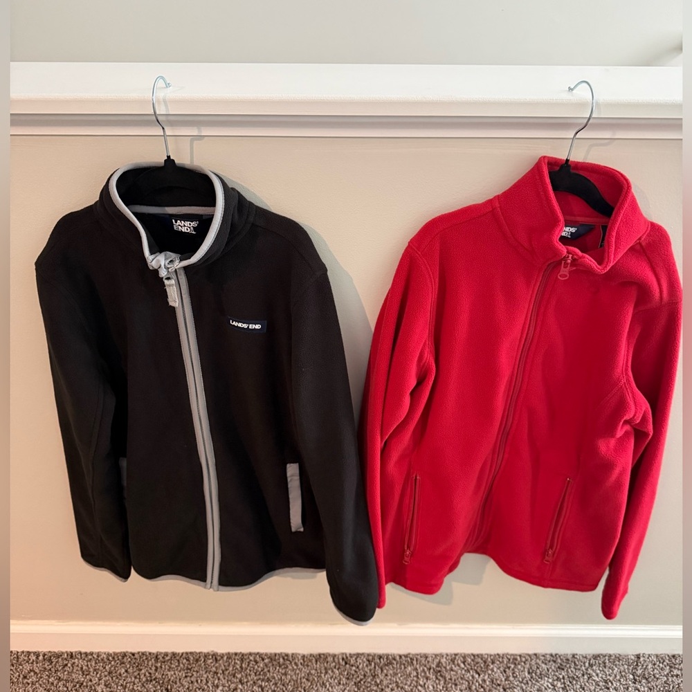 Lands' End Kids Black and Red Fleece Jackets - Full Zip